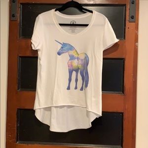 Rainbow unicorn asymmetrical T-shirt; one size